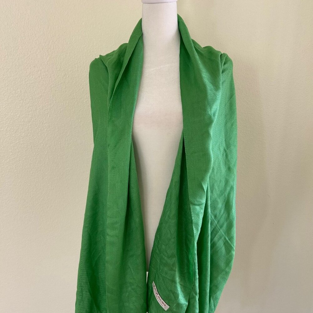 Green Pashmina Shawl Wrap Silk Blend Scarf Tassel Fringe Evening Wedding Travel - Picture 6 of 7